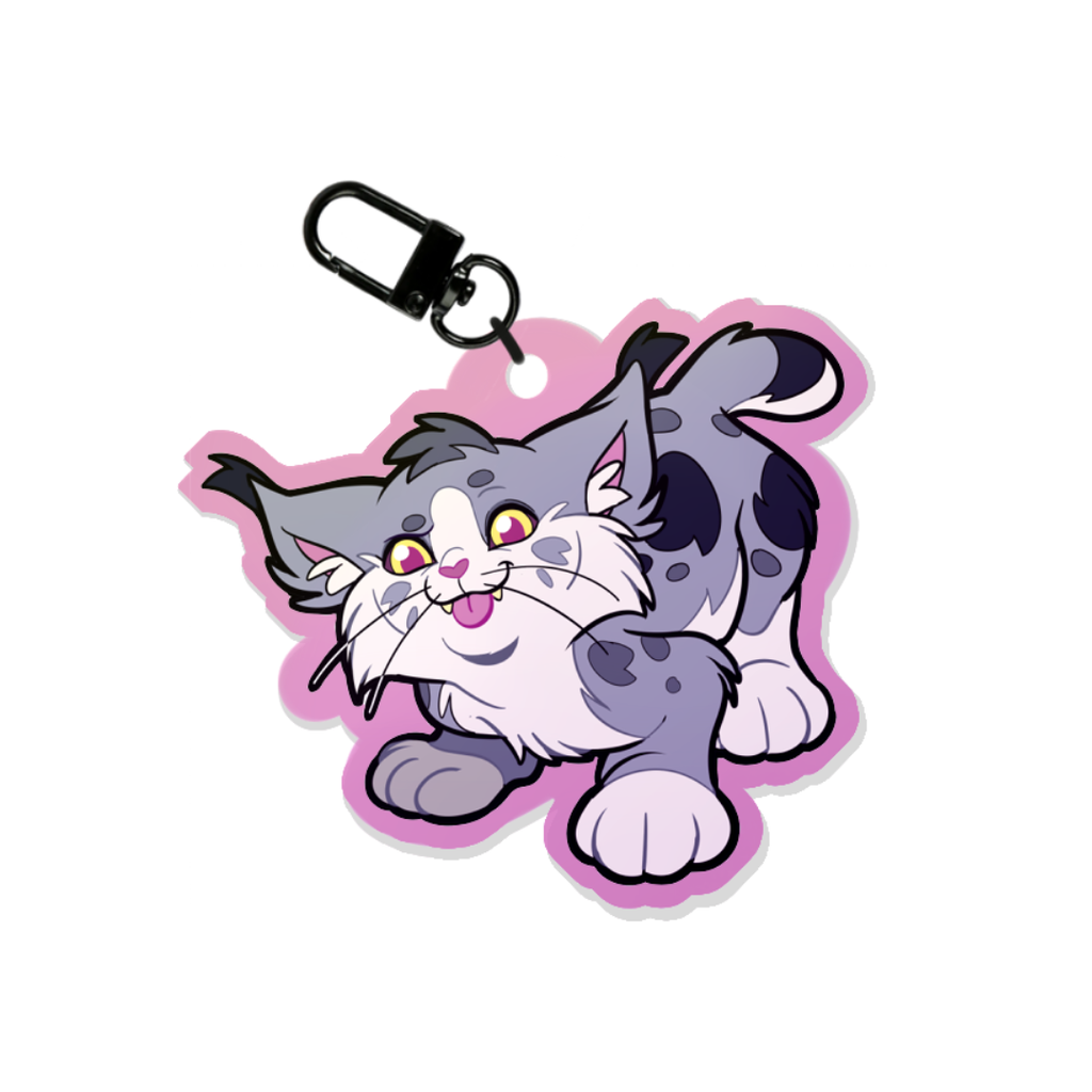 Keychain of a lynx on a purple background