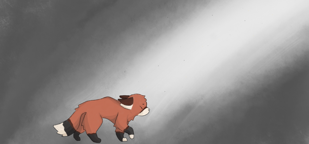 Cartoon art of a red fox on a grey background