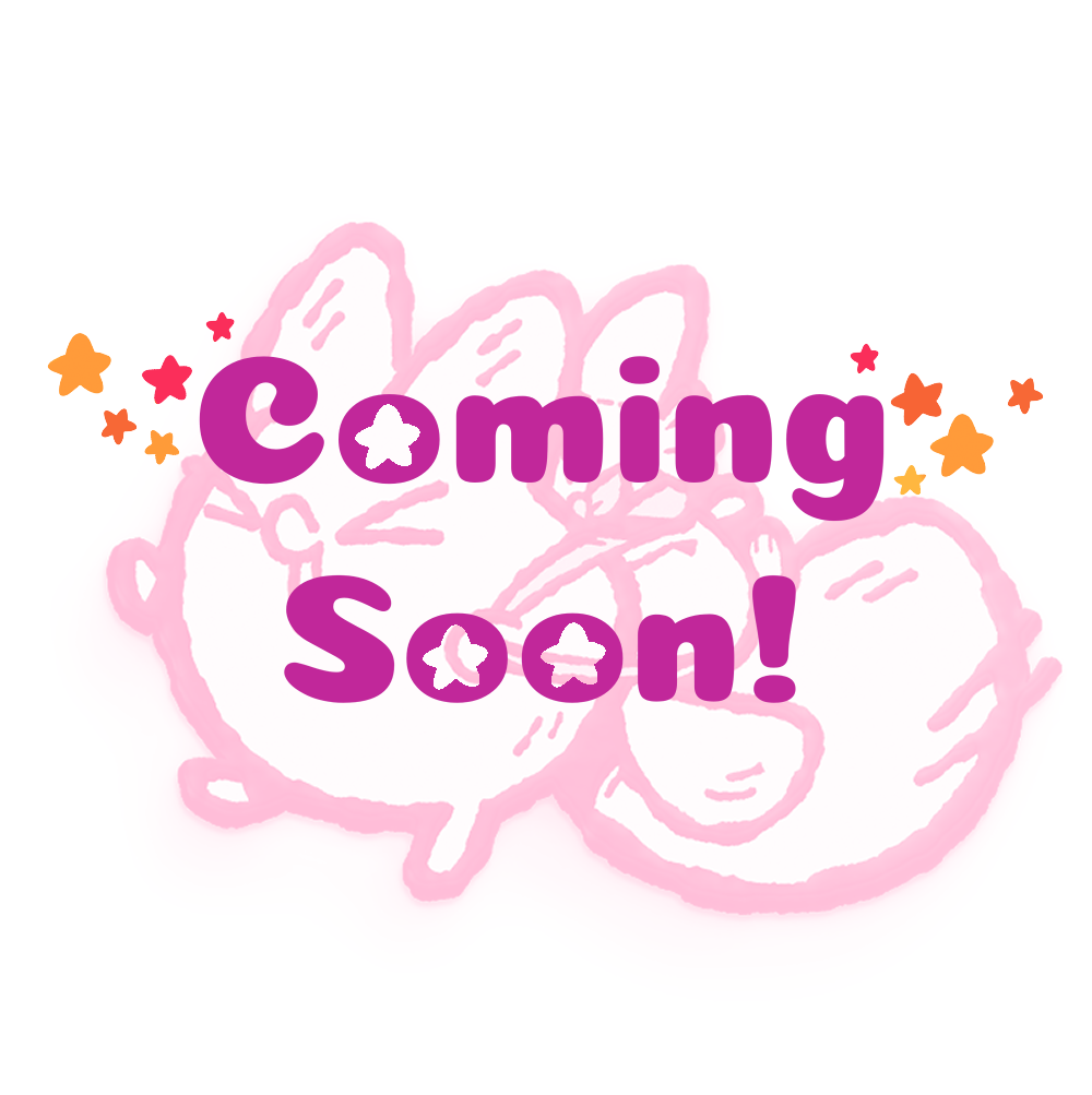 Enamel pin of Anxiety Fox the white fox wearing a plush backpack of themself with coming soon text