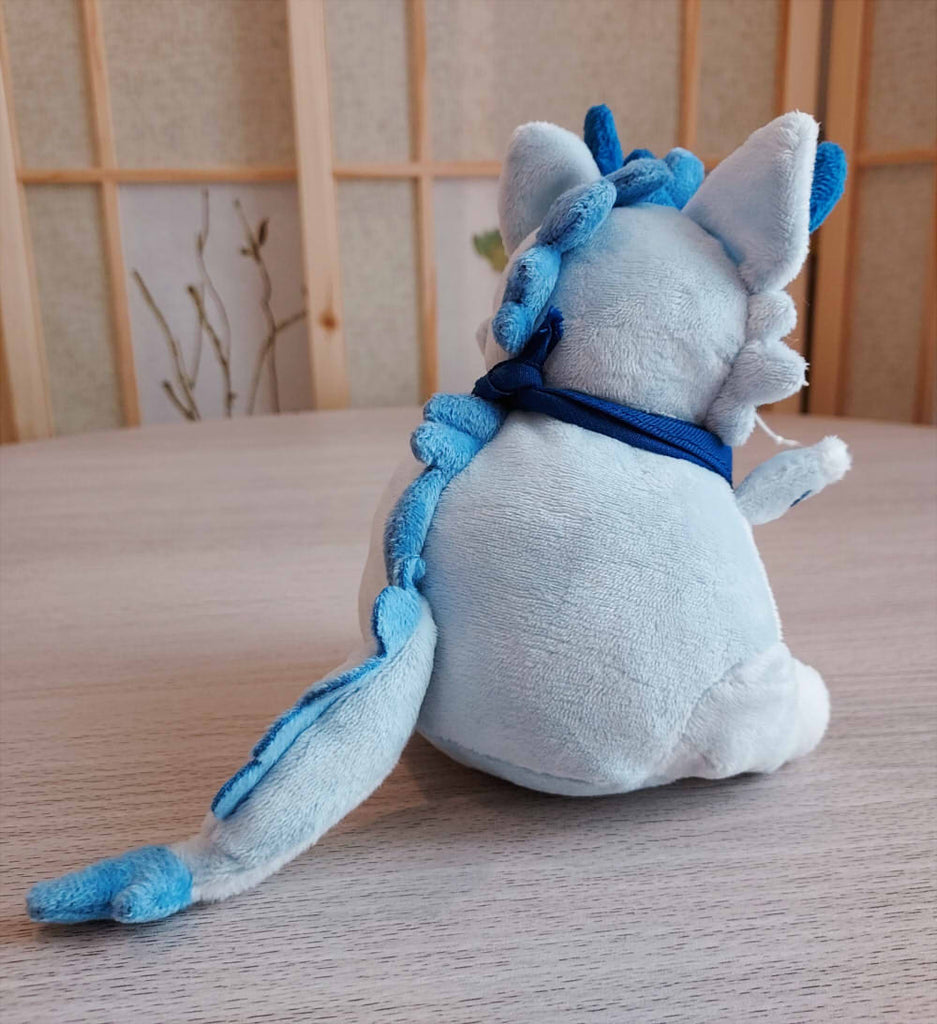 Back view of BeanBuds beanie plush of Cloud the blue dragon