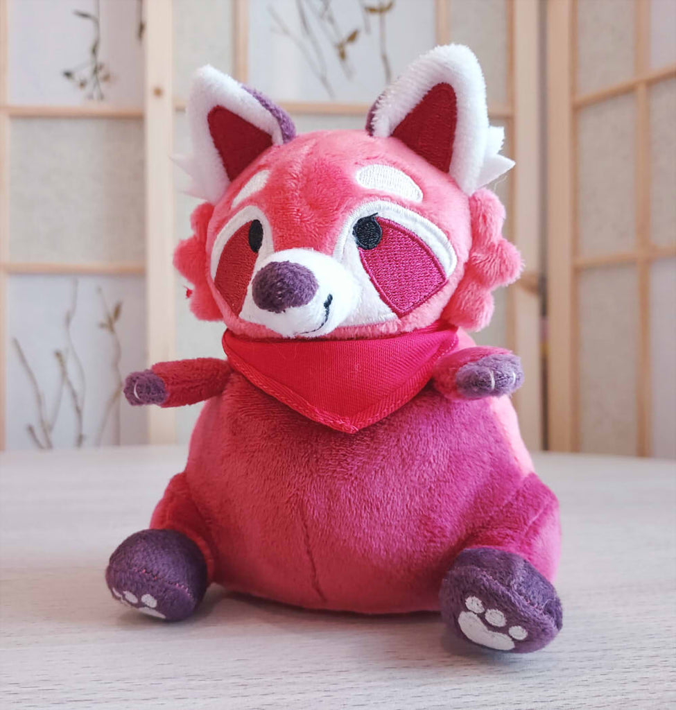 BeanBuds beanie plush of Raspberry the red panda wearing a red bandana