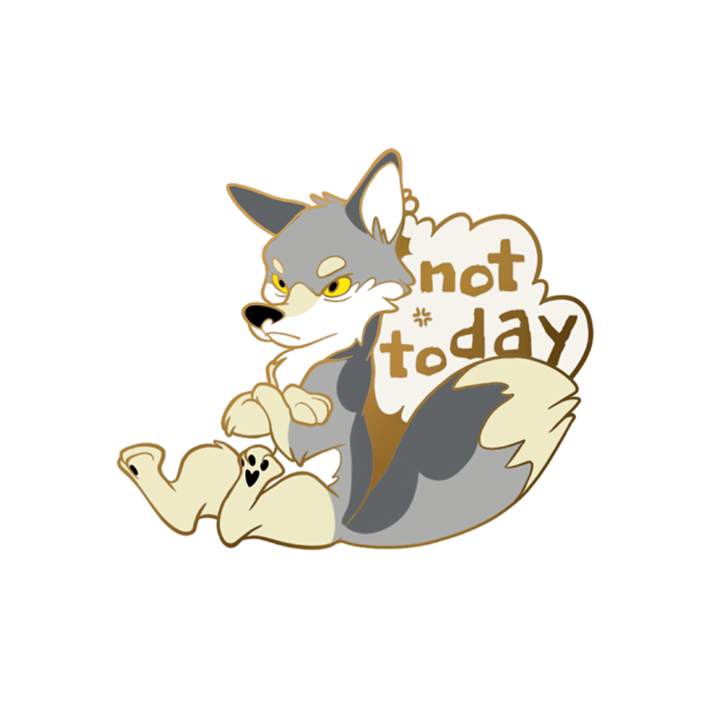 Cartoon wolf with 'not today' text on a white background