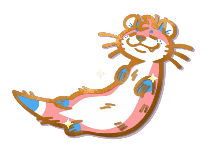 Art of an enamel pin of Cake Pop the pink, blue, and white otter taking a nap.