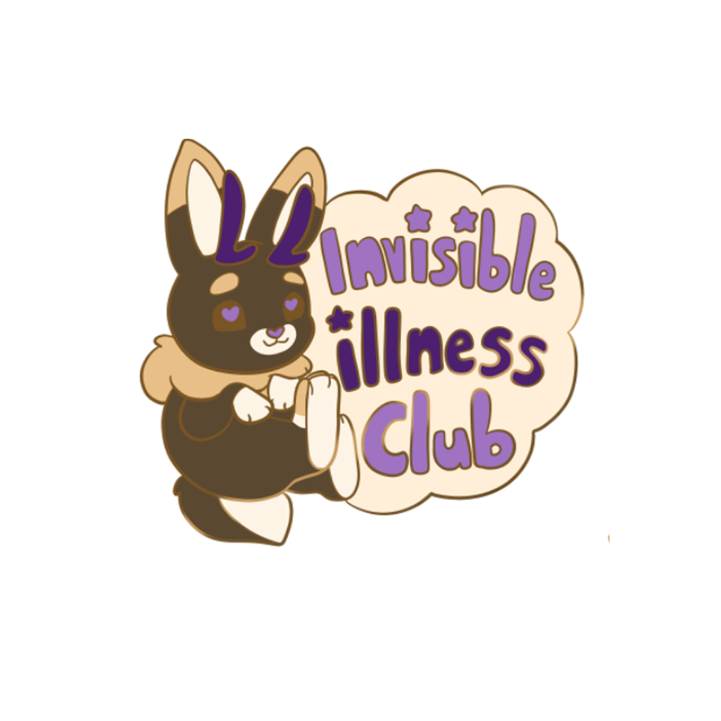 Illustration of a jackalope holding a sign that says 'Invisible Illness Club' on a white background.