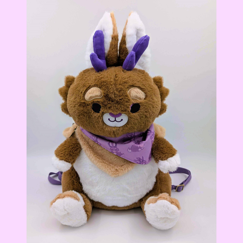 A plush backpack of a jackalope