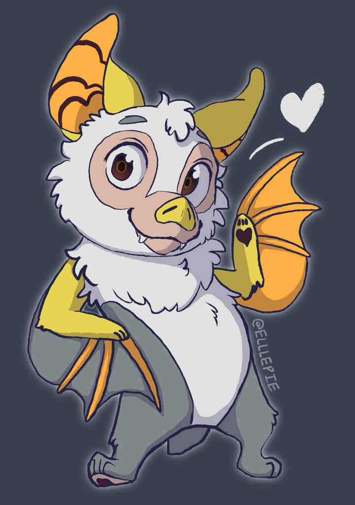 Fanart of Lemon the yellow, black, and white bat