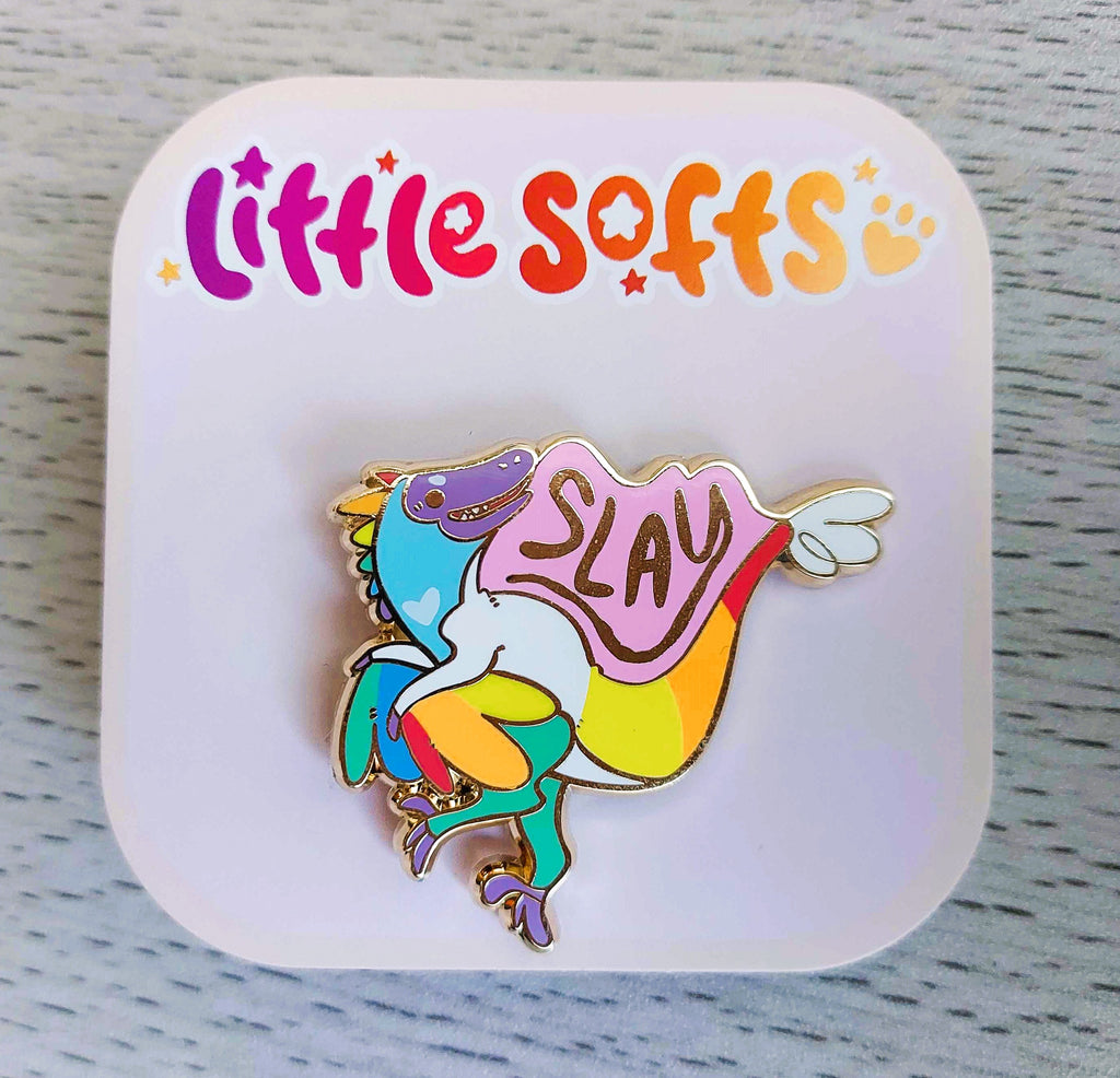 Enamel Pin of Sugar Cookie the rainbow raptor