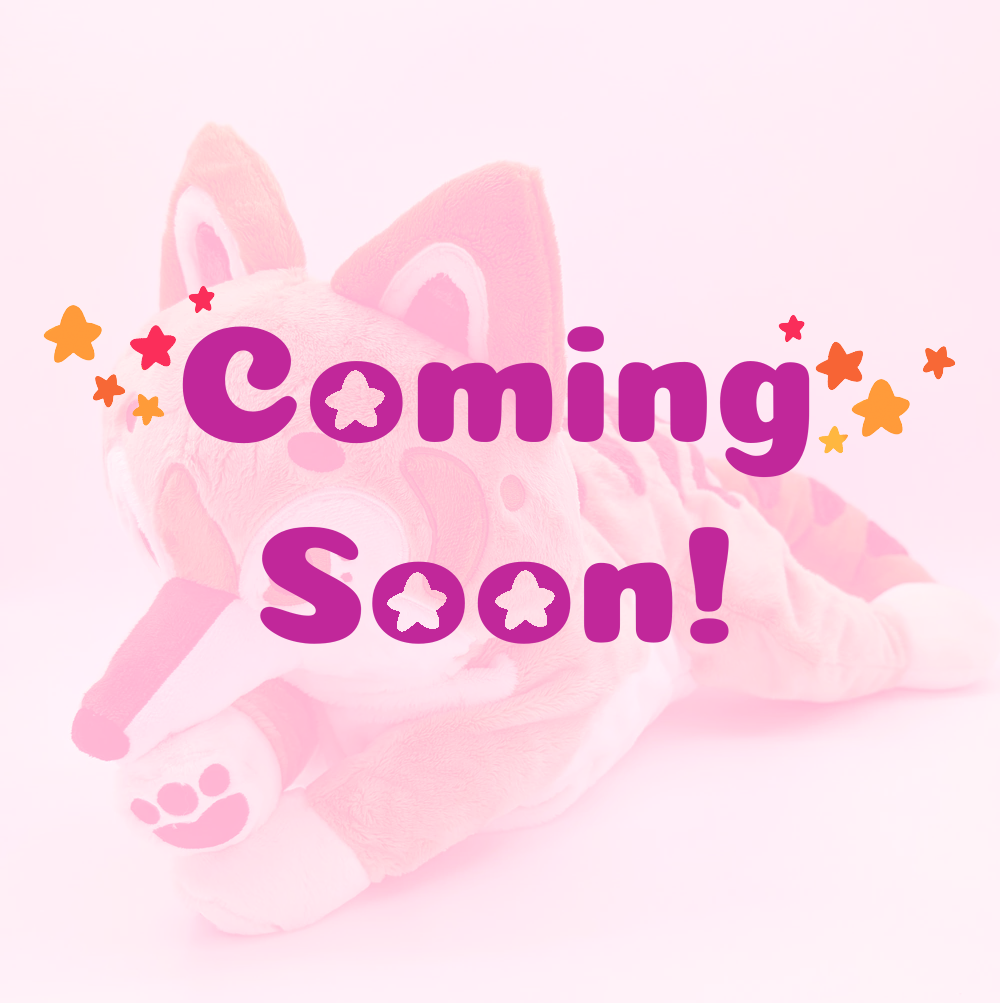 Plush toy of Hobart the Thylacine Tasmanian Tiger with coming soon text