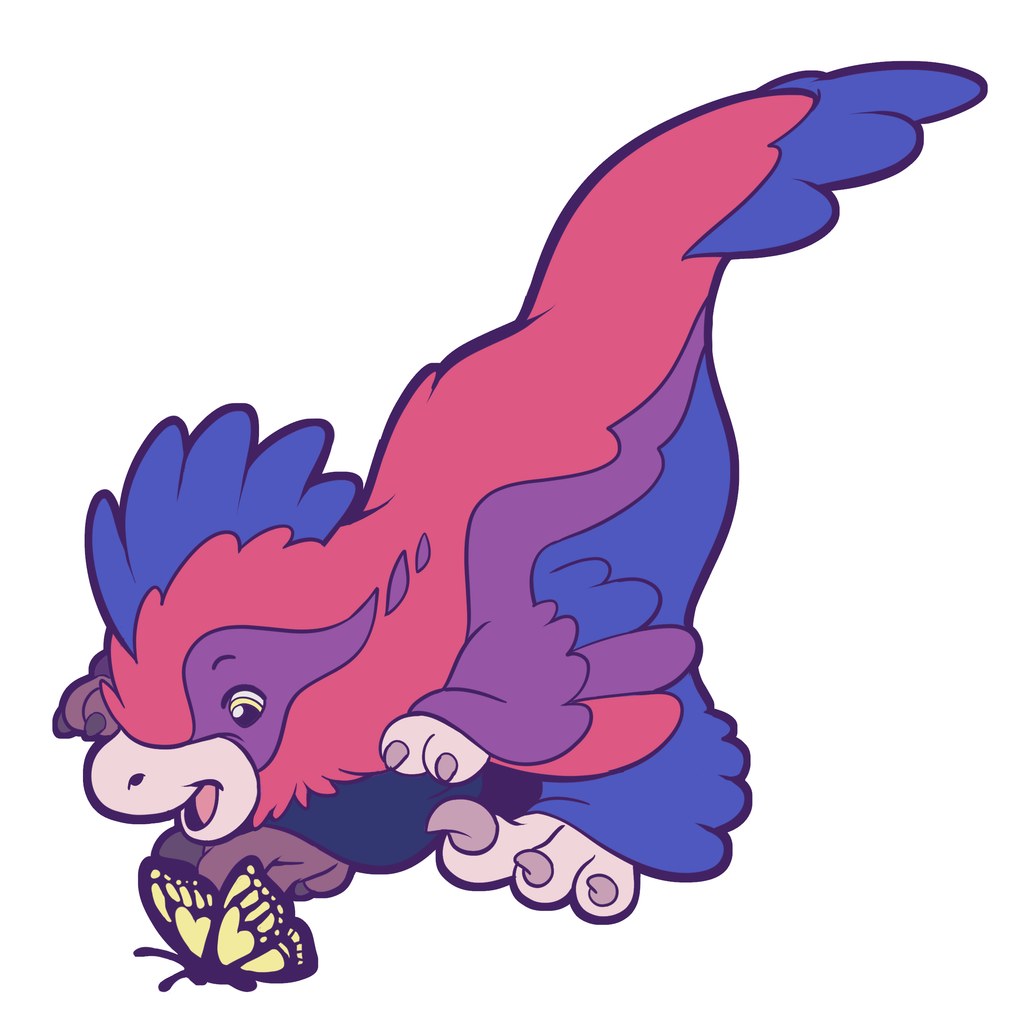 Art of Jelly Donut the pink, blue, and purple utahraptor