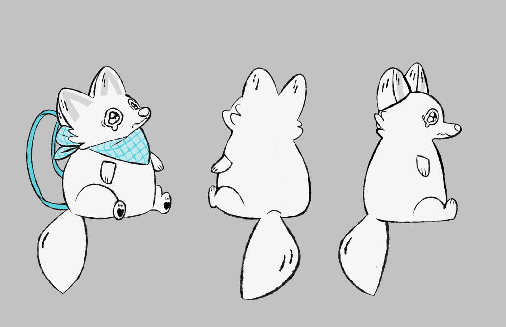 Drawing of a white fox backpack
