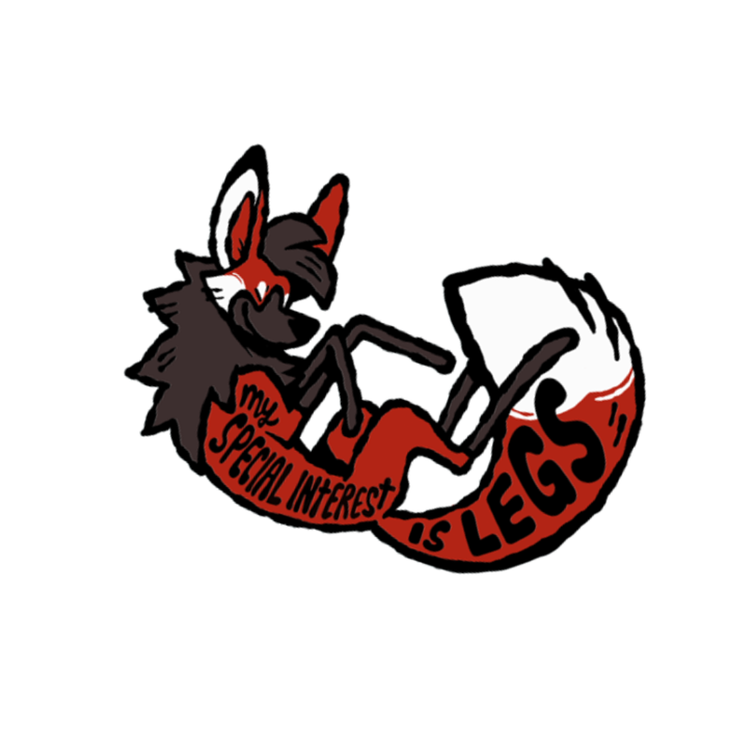 Cartoon character maned wolf with text 'My Special Interest is Legs' on a white background
