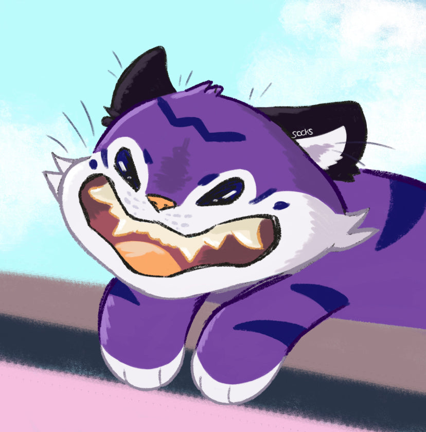 Cartoon art of a purple lion
