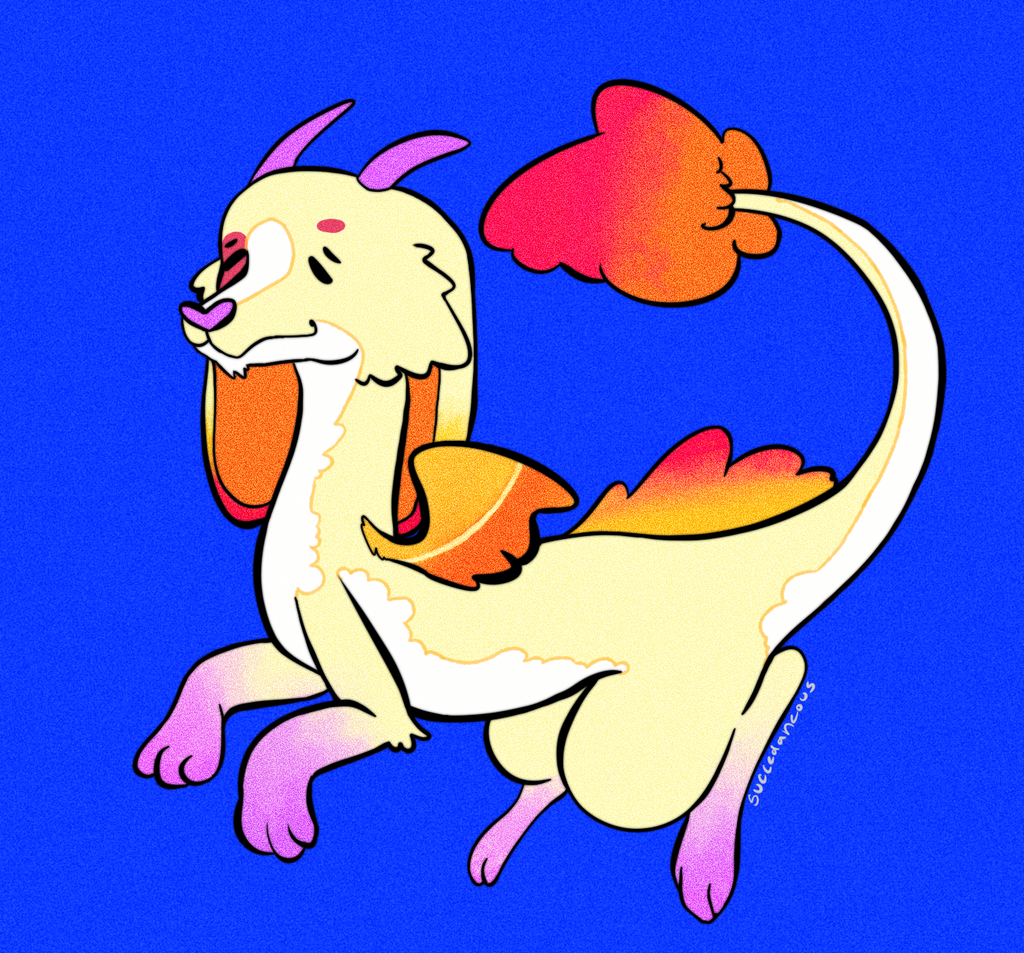 Fanart of Charmy the yellow dragon on a blue background