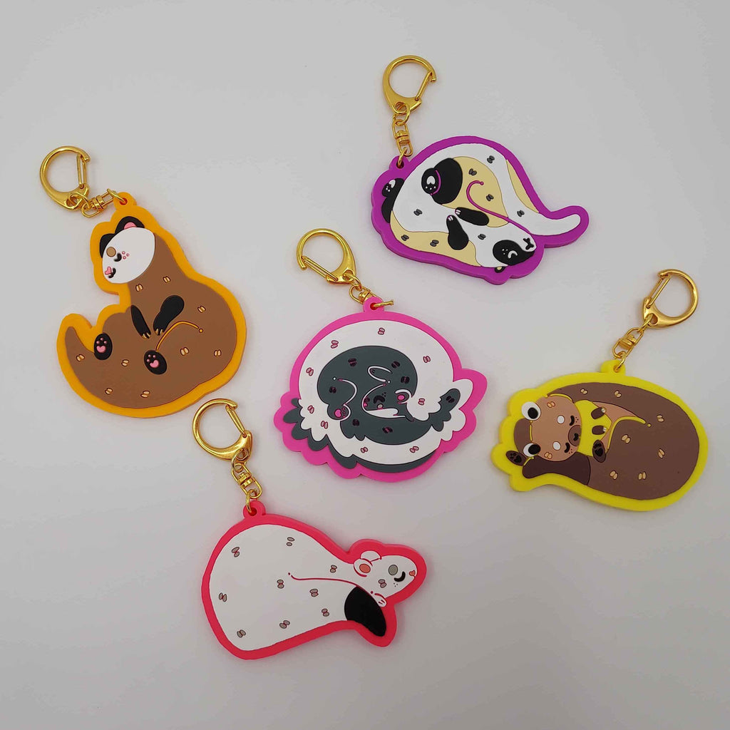 Otter, skunk, black-footed ferret, ermine, pine marten rubber keychains