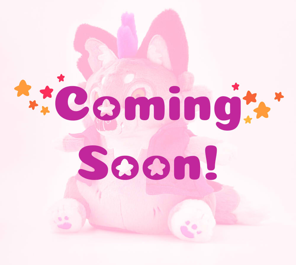 Plush toy of Wolfgang the werewolf that says "coming soon."