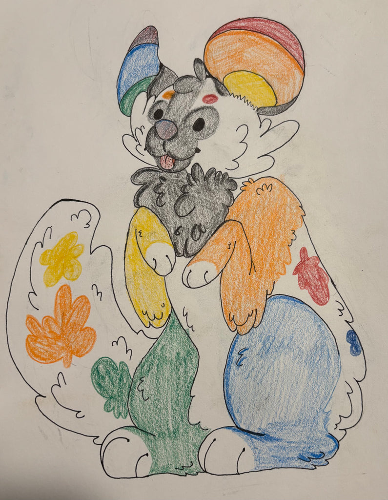 Fanart of Sprinkes the rainbow painted dog
