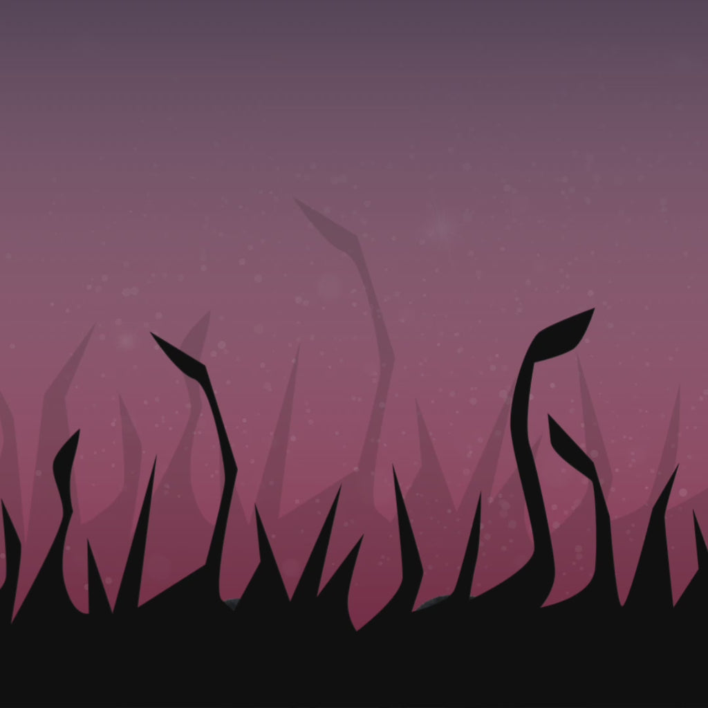 A black and red mothman plushie emerges from the tall grass