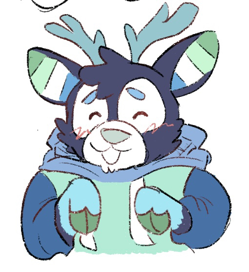 Fanart of Smoothie the blue, green, and white stag
